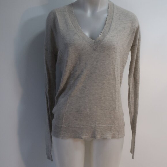 Womens Zadig & Voltaire Happy CP Grey Melange Pure Cashmere V-Neck Sweater M - Picture 8 of 12